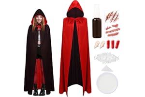 Meemion Capa de Vampiro, Vampiro Capucha Capa Reversible Negro Rojo,Dracula con Tatuaje de Impresión de Sangre y Dientes de Niños Fiesta Halloween Cosplay,120/140 cm (Negro Rojo 140)