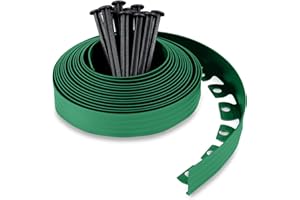 UNIGARDIA Bordo per Aiuole 10 m con 30 Chiodi di Fissaggio - Bordura per Aiuola Plastica - Bordo Giardino Flessibile - Altezza 5 cm - Facile da usare, Verde