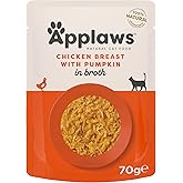 Applaws Natural Premium Wet Cat Food for Adult Cats, Chicken Breast with Pumpkin in Broth Pack of 4 x 70g Pouches