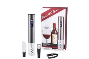 Bi-Komfort Apribottiglie Elettrico, Cavatappi Elettrico, Apribottiglie Regalo Set Contiene Cavatappi Automatico, Taglia-Capsule, Vino Versatore e Tappo Vino di Vuoto