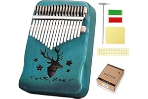 XUBX Kalimba 17 Clés Pouce Piano, Marimbas à pouce Instrument de Musique avec Accessoires Doigt En Bois De Haute Qualité avec Tuning Hammer pour Cadeau musical (Bleu)