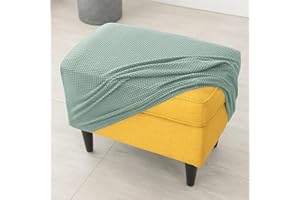 Highdi Ottoman Cover Rectangle, Solid Color Jacquard Thickening Stretch Footstool Slipcover, Protector Cover with Elastic Bottom, Removable Washable Dustproof Footrest Pouffe Covers (Matcha green)