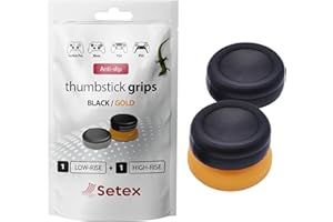 Setex Gecko Grip, 1 High Rise + 1 Low Rise Thumbstick Grip Covers, for Playstation PS5, PS4, Xbox One, Steam Deck, Anti-Slip Microstructured Analog Stick Thumb Grips, Black & Gold, Covers Only