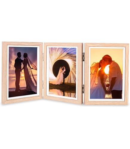 Bilderrahmen Für 3 Bilder 10x15 Cm – Klappbar, Aus Holz & Acryl, Tisch-Display (schwarz)