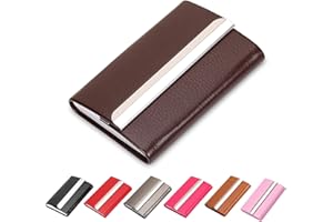 Waylipun porta biglietti da visita, custodia in pelle PU di lusso per biglietti da visita, Porta Biglietti da Credito in Acciaio Inox con fibbia magnetica per Uomini e Donne（Marrone）