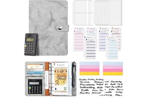 ‎KINKAOCIO Budget Planner Deutsch mit Taschenrechner A6 Budget Binder Cash Stuffing Finanzplaner Sparchallenge Budgetplaner Geld Organizer Sparbuch Geldplaner Haushaltsbuch mit Geldfächer (Marmor Grau)