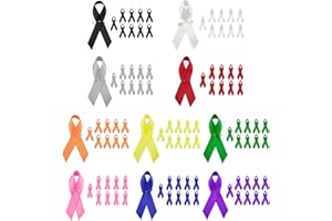 CISHOW 100 pcs Satin Ribbon Pins, Awareness Pins, Satin Awareness Ribbons, Memorial Ribbon Brooches, Lapel Pins Fabric Ribbons with Safety Pins, Buttons Safety Pins for Breast Cancer (10 Colors)
