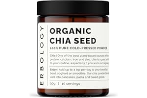 ERBOLOGY 100% Poudre de Chia Bio 125 g - Pressée à Froid - Riche en Fibres et en Protéines - Riche en Minéraux - Crue, Végétalienne et Sans Gluten - Sans OGM - Sans Additifs ni Conservateurs