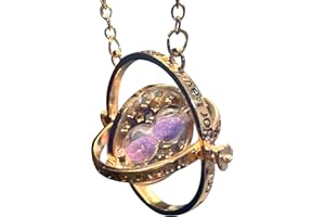 B.A.U.Q.O.O. Bauqoo Collana Giratempo Hermione Ispirata Saga Harry Potter Gadget Hogwarts Ciondolo Color Oro Clessidra Sabbia Viola in Astuccio Color Unicorno Idea Regalo Magia Fantasy Cosplay