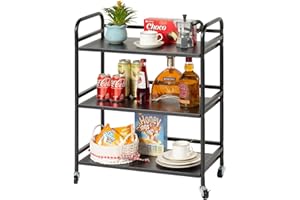 HDANI 3-poziomowy metalowy wielofunkcyjny wózek na kółkach, duża pojemność, wytrzymały wózek z zamykanymi kółkami, wózek na kółkach z 2 zamykanymi kółkami, do domu, biura, kuchni, łazienki, sypialni (czarny)