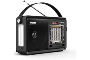 XHDATA D901 Portable Battery Radio with Bluetooth Speaker - FM/AM Vintage Radio, Supports MicroSD Card, AUX, USB, MP3 Player, Flashlight - Black