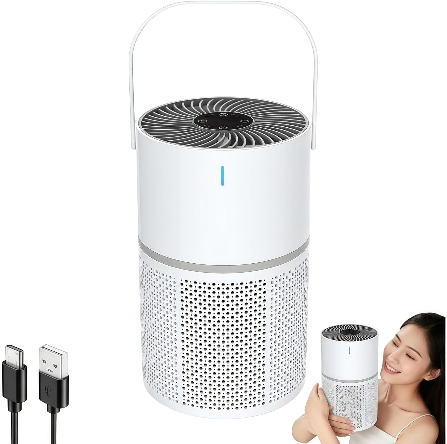Marvics Air Purifiers Purificador de Aire Silencioso con Filtracion de Tres Capas 360 Grados Iones Negativos para Habitacion y Salon (White/Dark Grey Heather)
