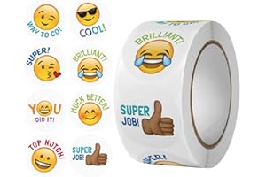 MEET-SHOP Smiley Felices Sticker,Pegatinas Smiley 500 Emoticon Reward Sticker 2.5cm Pegatinas Escolares para el Aula Potty Training Stickers y Motivational Stickers