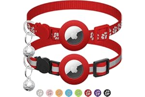 LAFAYI 2-pak Airtag obroża dla kota z dzwonkiem, odblaskowa obroża dla kota z uchwytem na Apple Airtag, regulowana 18–30 cm, klamra bezpieczeństwa dla kociąt, artykuły dla zwierząt domowych, akcesoria,
