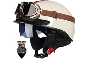 HALYING Halbschalenhelm Motorradhelm mit ABS-Schale ECE-zertifizierter Schnellverschluss und abnehmbarem Visier für Erwachsene | Chopper Helm, Mofa Helm Retro, JetHelm Halbhelm für Scooter