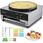 VEVOR 3000W Commercial Flat Plate Crepe Machine, Non-Stick Stainless Steel, Desktop Circular Pancake and Cereal Stove with Te