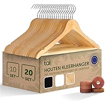 Relaxdays Kleerhangers, 10-delige set, brede schouders, 360 graden draaibare haak, kostuum, jassen, houten kleerhanger, natuur, 10 stuks
