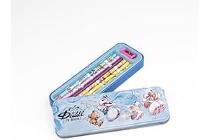 Diddl - Plumier métal 6 crayons de couleurs Crayons Couleurs Illustrés + Taille-Crayon - Coffret Papeterie Vintage Années 90 - Idée Cadeau Mignon Enfant & Fan Nostalgique