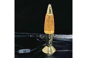 Riaxuebiy 7.28 inch Mini Classic LED Glitter Lava Lamp USB Rocket Sparkling Lamp Gold Color Night Light Bedroom Christmas Decor (Gold)