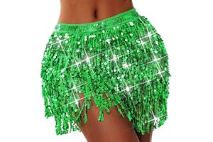 Ushiny Gonna con Frange e Paillettes per Danza del Ventre, con Nappe, con Paillettes per Rave Gonna con Frange, per Donne e Ragazze