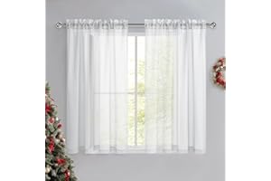 DWCN White Net Curtains for Windows 54 Drop, Rod Pocket Voile Curtain Bedroom Sheer Curtains Semi-Transparent Light Filtering Curtains for Bedroom Kitchen Living Room Nursery, W46xL54 Inch, 2 Panels