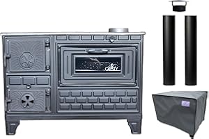 Giesty® Outdoor-Küchenofen Terrassenofen, Holzofen mit Holz und Holzkohle, Garten-Kamin, Outdoor-Küchenherd, Kuzine Soba (Gusseiserne Tür+2 Rohre+wasserdichte Abdeckung)