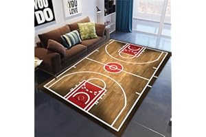 PEIHUODAN Tappeto in Stile Sportivo, Campo da Basket Football per Soggiorno Bambini Marrone Verde Ragazzo Adolescente - Camera da Letto Antiscivolo Zerbino (Marrone, 120 x 180 cm)