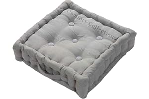 Comfort Collections Booster Seat Cushion Pad 100% Cotton Filling Thick Cushion Seat Pads Adults Chair Armchair Garden Silver 45cm x 45cm + 10cm Thickness Approximate