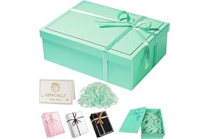 TAIXING 2025 New Gift Box, Textured Gift Boxes for Presents with Ribbon Shred Raffia Greeting Card, 25x18x8.5 cm Gift Boxes with Lids for Valentines Day Christmas Birthdays Anniversaries