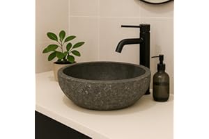 Lendo Online Waschbecken oval Flussstein - Naturstein - Waschtisch für Badezimmer - Aufsatzwaschbecken - Handwaschbecken - Grau (Grau, 40-45x30-35cm)