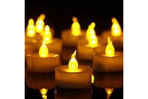 YONGHAOYANG Bougies chauffe-plat LED-Lot de 24 (CR2032 Incluses) Flamme Réaliste & Vacillante 100+Heures d'Autonomie Sécurité Sans Feu Pour Décoration Halloween,Noël,Fêtes-Jaune[Classe énergétique A]