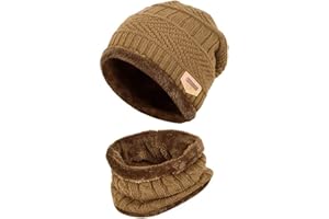 World of Shawls Unisex Men Women Knitted Fleece Beanie Hat and Loop Circle Scarf Snood Set Warm Soft and Comfortable