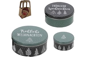 GENERISCH Geschenkset Keksdose Plätzchendose Metalldose 3er Set "Fröhliche Weihnachten" Weihnachten mit süßer Rentier Mini-Geschenktasche