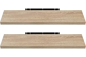 EUGAD Mensola a Muro Set da 2, 120cm, Mensole Librerie da Parete Scaffale MDF Stile rétro Ripiano Portaoggetti, Noce Chiaro, 0120QJ-2
