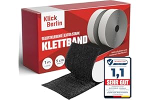 ‎KLICK BERLIN Klick Berlin Klettband Selbstklebend Extra Stark 5 cm breit | Klett Klebeband klebt auf vielen Flächen | Klettverschluss | 50mm breit, 1 Meter lang