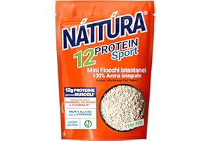 NATTURA PROTEIN SPORT Mini Fiocchi d'Avena Istantanei, Avena 100% Integrale, Ideale per la Preparazione del Porridge Istantaneo, Ricchi di Fibre, 12% di Proteine, 350 g