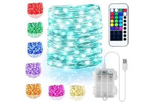 ‎STARRYEVER StarryEver Bunt LED Lichterkette Außen Batterie & USB, 16 Farben 132 Modi Lichterkette für Zimmer mit Fernbedienung, 5M 50LED Fairy Lights Dimmbar, Lichterketten Batteriebetrieben Innen für Party