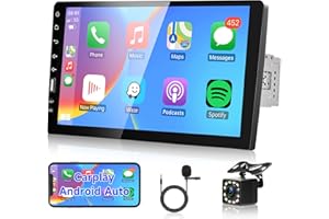 RIMOODY Apple Carplay Autoradio 1 Din avec Android Auto 9 Pouces Écran Tactile Autoradio avec Bluetooth Main Libres iOS/Android Lien Miroir FM Radio USB AUX Commande au Volant + Caméra de Recul Microphone