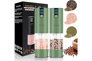 YAIAWISU Salz und Pfeffermühlen Elektrisch 2er Set (LED-Display, Wiederaufladbar, Einstellbare Rauheit Keramikmahlwerk, 120ml große Kapazität) Gewürzmühle Elektrisch (Kautschuk Oberfläche - Grün)