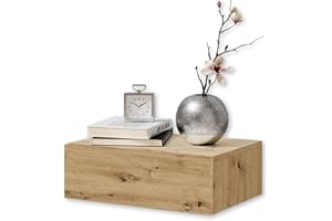 STELLA TRADING TAJO wiszący stolik nocny, imitacja dębu Artisan – unosząca się szafka nocna z szufladą i dużą ilością miejsca do przechowywania – 42 x 14 x 30 cm (szer./wys./gł.)