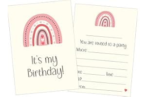 PartiKraft 12 x Pink Rainbow Birthday Party Invitations (Invitations Only)