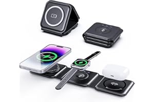 Tiergrade Bezprzewodowa ładowarka 3 w 1 do urządzeń Apple, magnetyczna składana stacja ładująca, ładowarka podróżna do iPhone 14/13/12, AirPods 3/2/Pro/Pro2, iWatch (adapter wchodzi w zakres dostawy),
