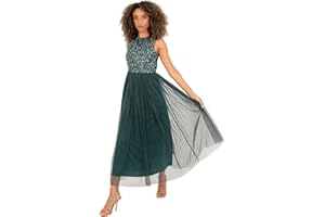 Maya Deluxe Sukienka druhny Kobiety Maya Deluxe Midaxi Dress for Women Ladies Sleeveless Sequins High Empire Waist Tulle Embellished for Wedding Guest Ball (1 w zestawie)