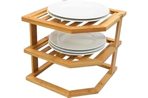 Woodquail 3 Tier Kitchen Corner Shelf, Plates Rack, Cupboard Organiser, Made of Natural Bamboo