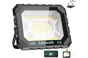 Adewalk Projecteur Chantier LED 80 W, 16000 lm Lampe de Travail Solaire & Batterie Rechargeable 16000 mAh, 5 Modes d'éclairage, Lampe de Camping Portable pour Travail, Pêche, Garage, Atelier