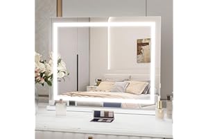 YU YUSING Hollywood Miroir Maquillage Lumineux LED 58X48cm, Miroir de Table Coiffeuse Cosmétique 3 Couleurs Dimmable avec USB, Contrôle Tactile, Montage Mural, Grossissant 10x