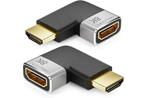 deleyCON 2 Sztuki Złączy Adaptera HDMI 8K@60Hz / 4K@120Hz UHD Aluminium HDMI 2.1 ARC HDR10+ Dolby Vision VRR ALLM 48 Gb/s Prawy/Lewy Kątowy Szary Czarny