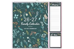 Familjekalender 2026-2027 18 månader med 5 kolumner "lövig" | Väggkalender 2027 från 26 juli till 27 december med shoppinglis
