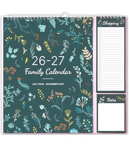 2026 Family 5 Column Family Calendar With Shopping List & Notepad
