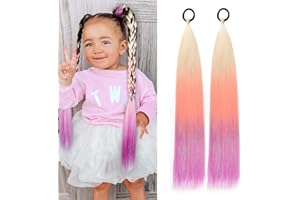 JIAMEISI Rainbow Ponytail Extensions With Hair Tie 2 Packs 50g/Pack Coloured Hair Extensions for Braiding 26 inch Colorful Ombre Mermaid Pony Tail Synthetic Hair Extensions for Girl Women S34